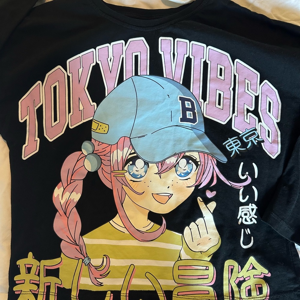 Zara Kids Tokyo Vibes Long Sleeved Graphic Tee - Black and Pink